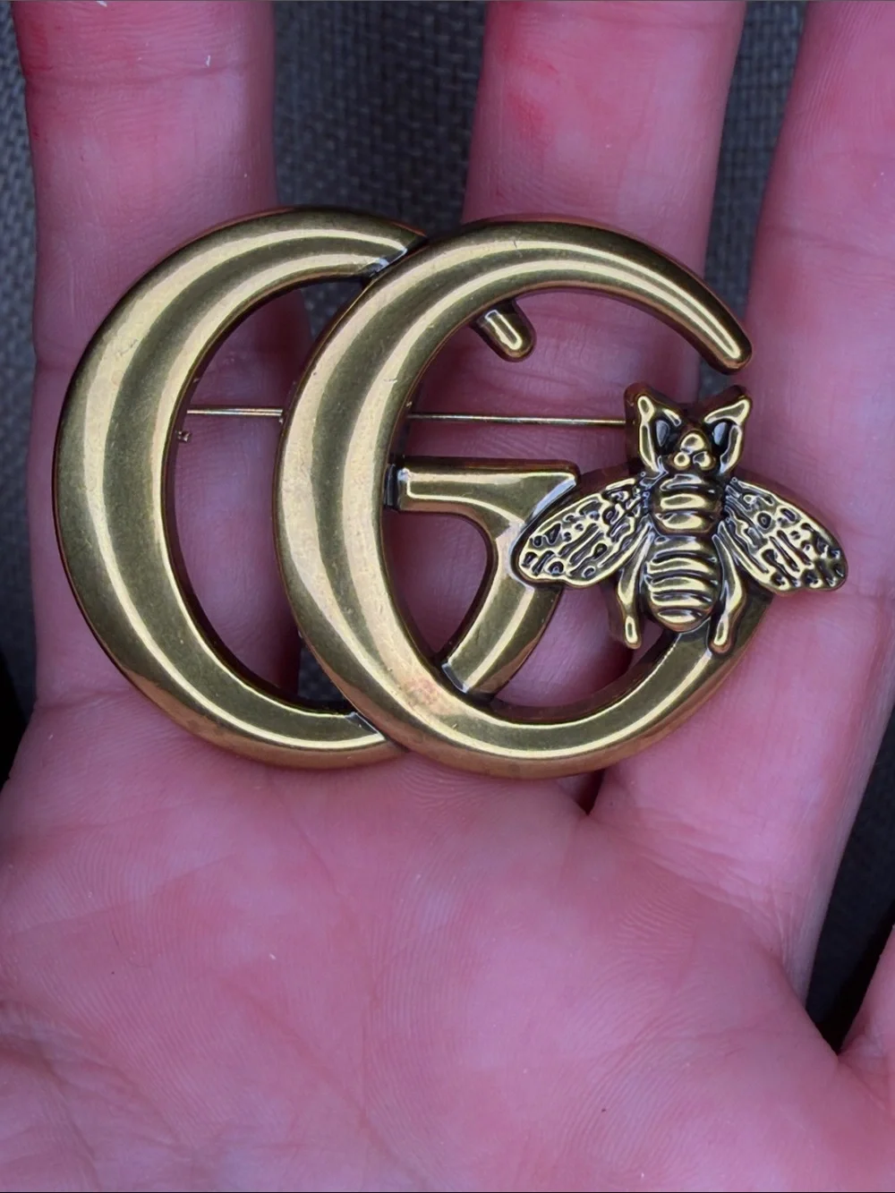 Gold Interlocking GG Bee Brooch
